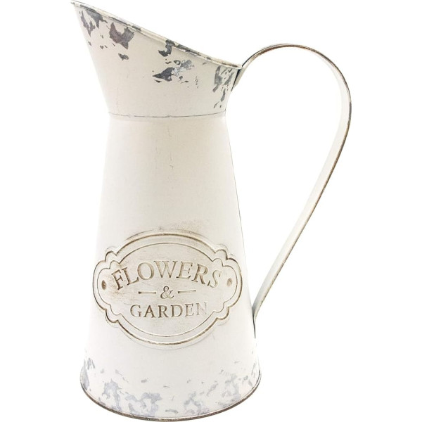Soyizom French Country Style Primitive Jug Vase, Shabby Chic Rustic Milk Jug Jug Farmhouse Decorative Vase Metal Flower White Jug for Wedding Party Home Garden Decoration