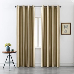 GIRASOLE Blackout Curtains Metallic Effect Insulation for Living Room Office Balcony Door Window 2 Panels with Eyelets (Gold, 140 x 275 cm)