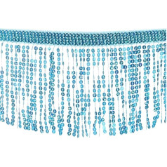 QUARKZMAN 10 Yards Sequin Fringe Border 6.3 Inch Wide Tassel Fringe Sewing Border Ribbon Polyester for DIY Crafts Sewing Curtain Cushion Dress Clothing Decoration Lake Blue