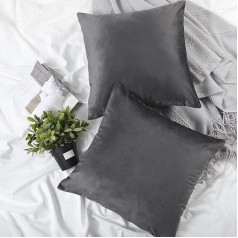 YINFUNG Velvet Cushion Covers Grey Charcoal 18x18 Accent Bed Cozy Soft Decorative Couch Cushion Cover Dark Grey Sofa Living Room Set of 2