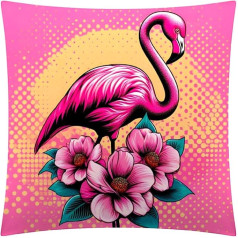 The Beach Stop Flamingo Accent Cushion Cover Colorful Pretty Pink Floral Pop Art Home Decor Inspo Gift for Bird Lovers 45x45cm Lovely Pink Flamingo