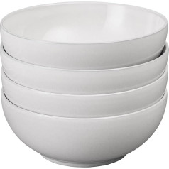 Denby - Elements Stone White Cereal Bowls Set of 4 - Dishwasher Safe, Microwave Safe, Tableware 820ml, 17cm - White Ceramic Stoneware - Chip and Crack Resistant Soup Bowls