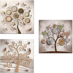 Set of 3 Painting on Canvas, Tree of Life Canvas Day 38 x 38 cm Tree