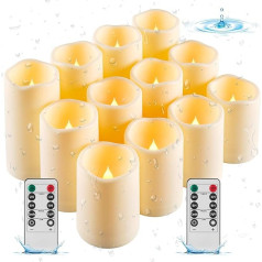 Da by LED Outdoor Waterproof Candle Plastic Fake Candle with Remote Control Timer Set of 12 (Ivory)