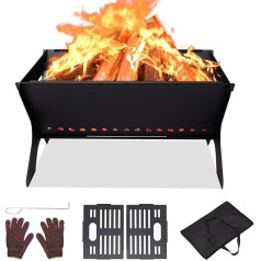 GFTIME Premium Outdoor Fire Pit Portable Folding Fire Pit with Charcoal Grate for Camping, Patio & Garden, Includes Carry Bag & Gloves (46 x 32 cm)