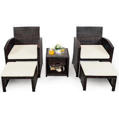 COSTWAY Garden Furniture Set, Balcony Furniture, Rattan Furniture, Balcony Set Including Rattan Table and Chairs, Polyrattan Lounge Set with Seat Cushion and Ottoman, Patio Seating Set, Indoor Outdoor