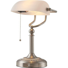 Newrays White Glass Bankers Desk Lamp with Pull Chain Switch Plug-in Holder