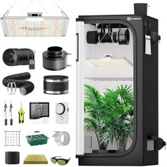 Hon&Guan Grow Tent Complete Set, Grow Tent 80 x 80 x 180 cm, LED Grow Lamp with LM301H EVO LEDs, 150 mm Grow Set Ventilation System, Pipe Fan, Activated Carbon Filter, Exhaust Pipe, Grow Light, Grow