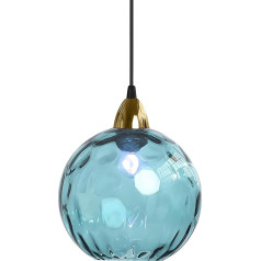 XIRYTU-H 20 cm / 7.9 inch Industrial Spherical Vintage Glass Pendant Light, E27 Ceiling Light, Pendant Lamp, Golden End & Glass Ball Shade, Dining Room, Bedroom Chandelier (Azure Blue)