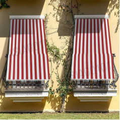 Awning Red and White Size 145 x 250 cm with Hooks and Rings Made of Durable Fabric Tear Resistant for Outdoor Home Balcony Porch Gazebo Camper Washable 100% Polyester