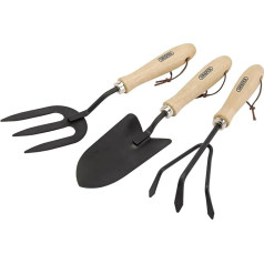 DRAPER 83993 Carbon Steel Hand Fork/Cultivator and Trowel with Hardwood Handles - Black