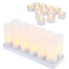 Ailgely Set of 12 LED Tea Lights Rechargeable with Frosted Cups, LED Candles, Tea Lights for Home, Bedroom, Christmas, Party, Wedding, Birthday Decoration