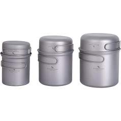 iBasingo Titanium Pot Pan Set Camping Cookware Lightweight Outdoor Bowl Set Cooking Measuring Kit with Folding Handle Kitchen Utensils for Outdoor Use for 1-2 People 2 Pieces/Set