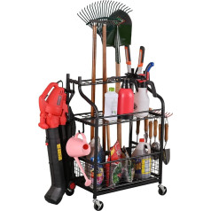 SNAIL Garden Tool Storage Organizer with Wheels, Yard Tool Rack Holder for Garage, Lawn and Outdoor, Pug and Buckets, Garden Tool Cart