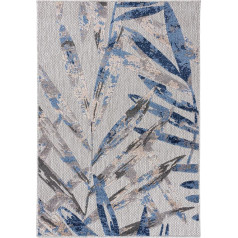 Carpeto Rugs Leaf Pattern Indoor and Outdoor Rug Weatherproof for Balcony, Patio - Balcony Rug Waterproof - Outdoor Rug Weatherproof - Outdoor Rug Patio Large - Grey Blue 1-120 x 170 cm
