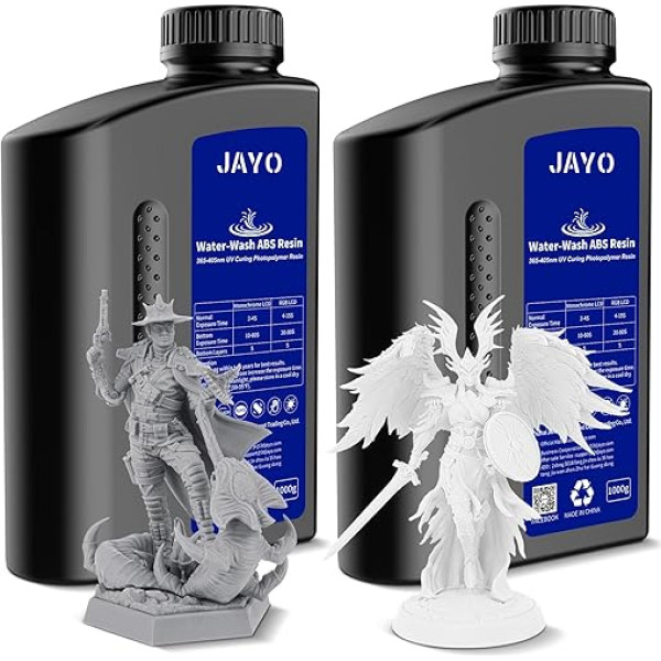 JAYO Water Wb Washable ABS-Like Resin 2 kg, 3D Printer Resin 405 nm UV Standard Fast Photopolymer Resin for LCD/DLP/SLA 3D Printer, High Precision, Not Brittle, 1 kg Bottle, Pack of 2, Grey + White