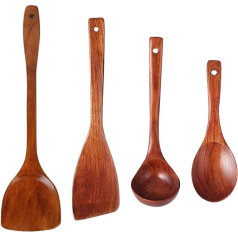 MNBVH Spoon, Wooden Spoon for Cooking, Salad Fork, Long Handle, Utensil Set, Suit, Non-Stick Pan, Kitchen Tool