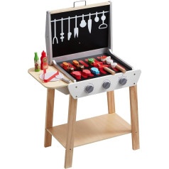 VEVOR Wooden Barbecue Toy, Children's Barbecue Play Set with Toy Food & Grill Tools, Wooden Kitchen Accessories for Play Food (21 Pieces), Role Play for Children from 3 Years