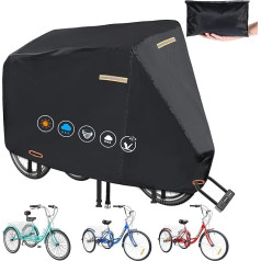 Tricycle Cover for Adults, Heavy Duty 420D Protective Cover for Tricycle, UV-Resistant Universal Bicycle Cover Outdoor with Waterproof Strips, 3 Nylon Lock Holes, 4 Reflective Strips