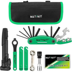 MatyKit Bike Repair Kit with Tool Bag + Bicycle Pump + Bicycle Multi Tool + Crank Puller and Wrench + Bone Wrench + Tire Lever + Bike Glueless Patch Kit