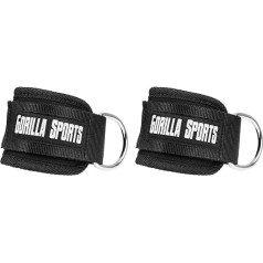 GORILLA SPORTS® Foot Straps - Single / Set of 2 with D-Ring and Velcro Fastening, up to 80 kg, Padded - Ankle Straps, Ankle Straps, Ankle Restraints Cable Pull, Leg Training, Fitness, Gym
