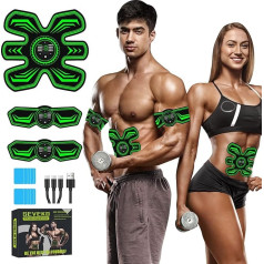 Abdominal Trainer EMS Training Device, Abdominal Trainer, Safe Effective Fast EMS Muscle Trainer, Full Body Muscle Trainer, 8 Modes and 15 Intensities, Pack of 10 Replacement Hydrogels, Unisex (Green)