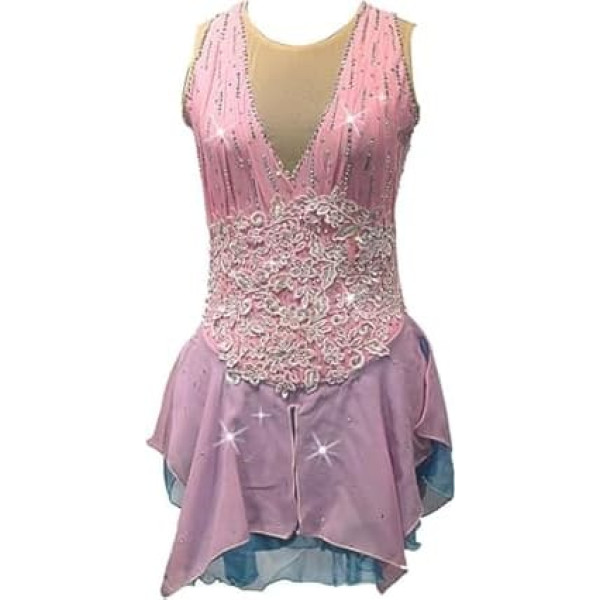 PONNYC Professionelles Eislaufkleid Ärmellose Eiskunstlauf Kleider Für Mädchen Rollschuh Kostüme Mit Aufklebern Glänzende Strass Kunstturnen Trikots