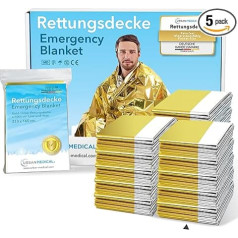 URBAN MEDICAL Premium Emergency Blankets - Protection from Cold and Heat - Pack of 5-15 - Double-Sided Emergency Blankets - Gold/Silver - Large Rescue Films for First Aid - 210 x 160 cm