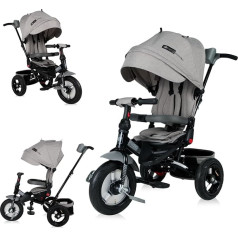 Lorelli Jaguar Tricycle from 1 Year with Push Bar, Seat Belt, 360° Rotatable, Tricycle, Adjustable Parent Handle, Freewheel Function, Pneumatic Tyres, Drink Holder, Toy Basket, Light Grey