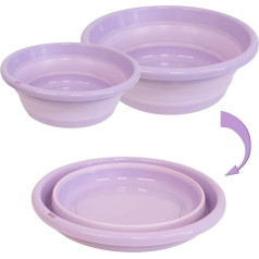 Washing Bowl, Laundry Tray, Washing Bowl, Camping Bowl, Foldable, Plastic, Space Saving, Ideal for Bathroom, Kitchen, Patio, Garden, Thermostatic Rubber (12 x 31 + 13.5 x 37) cm, Purple