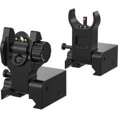 Iron Sight Fibre Optic Flip Up Front and Rear Sites with Green & Red Dot Picatinny Backup Sight Set