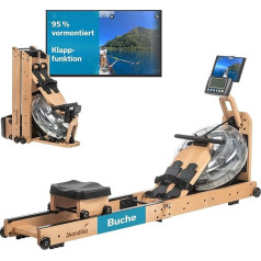 Skandika Nytta Water Rowing Machine, 45° Tank, Wooden Rowing Machine for Home, Foldable, Kinomap App Compatible, Wooden Rowing Machine with Water Resistance