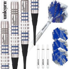 Unicorn Soft Tip Darts Set - Gary 'The Flying Scotsman' Anderson Silver Star - 80% Natural Tungsten Barrels with Blue Accents - 17 g, 18 g, 19 g or 20 g