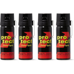 Pack of 4 Pepper Spray Protect Anti-Dog Wide Jet 50 ml KO Spray with Metal Clip Animal Repellent Spray for Self-Defence Irritant Spray in Various Spray Variations
