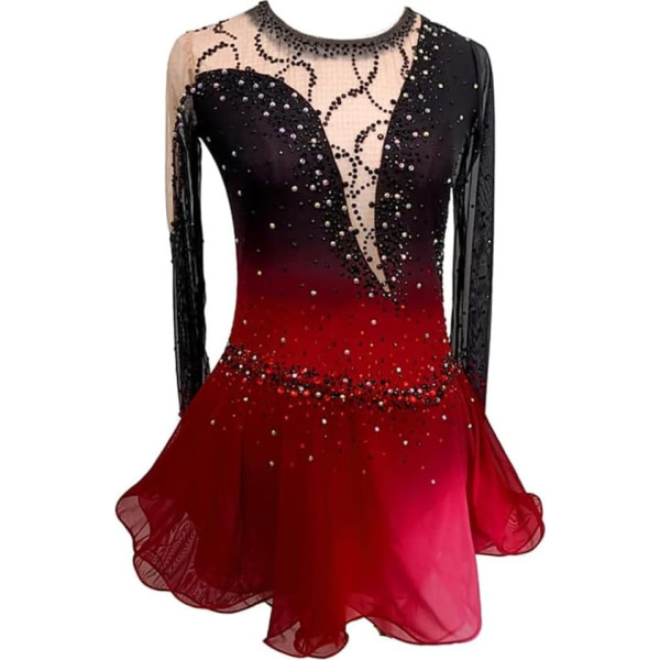 PONNYC Professionelle Eiskunstlauf Kleidung Outdoor Sport Kostüm Mit Farbverlauf Für Mädchen Eislaufbekleidung Mit Glänzenden Strasssteinen Kunstturnen Gymnastik Trikotanzüge