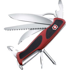 VICTORINOX Ranger Grip 58 Hunter Pocket Knife, 13 Functions, Swiss Made, Multitool with Screwdriver, Can Opener, Tweezers, Red/Black