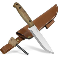 BPS Knives Adventurer - Bushcraft Knife - Fixed Carbon Steel Knife with Leather Sheath and Fire Starter - Outdoor Full Tang Knife - Camping Knife - Survival Camp Knife