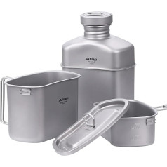 ATiAP Titan Canteen Mess Set with Water Bottle Pot, Ultralight Portable 1100ml Pot with 750ml and 400ml Stackable Cups for Outdoor Camping Hiking