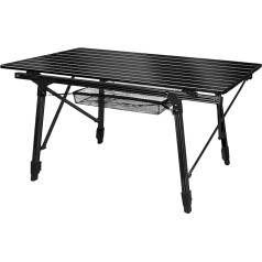 TRMLBE Folding Camping Table 90 x 52 x 45 cm Aluminium Camping Table Garden Table Height Adjustable Includes Carry Bag up to 30 kg Camping Accessories for Camping Picnic Cooking Garden - Black