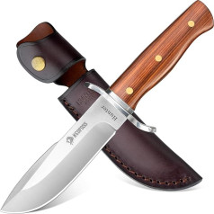 NedFoss Hunting Knife, Sharp Hunter, Survival Knife for Outdoors, Sharp D2 Knife with Exquisite Leather Pouch, Redwood Handle, 59-60HRC, Extra Sharp, brown