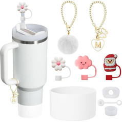 Compatible with Stanley Cup Accessories Set, 3 Pieces, Leakproof Silicone Stopper, 3 Straw Cover, 1 Silicone Cup Boot, 2 Tags for Stanley 4oz and 30oz Tumbler (White)