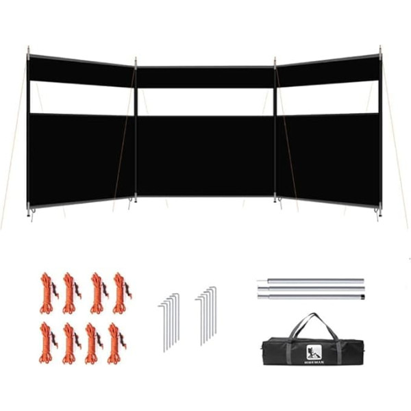 Tragbarer Camping-Windschutz mit Fenster für den Außenbereich, 440 x 130 cm