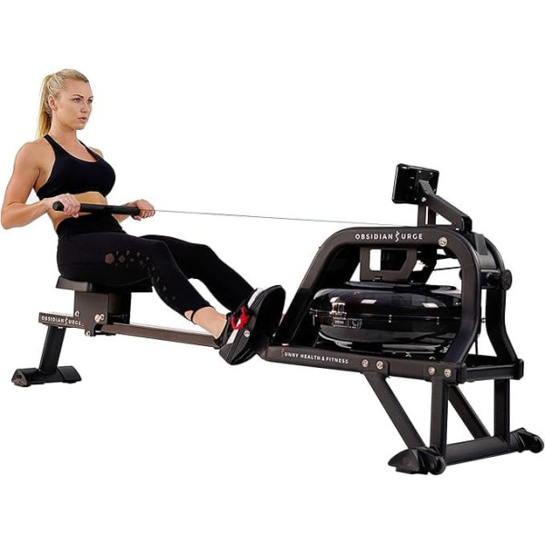 Sunny Health & Fitness Rowing Machine With Water Resistance + LCD Monitor, Max. Weight: 113 kg, Obsidian SF-RW5713 Ergometer, Training Computer, Water Rowing Machine Compatible With Heart Rate Belt