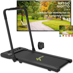 ArtGo GIOTTO 2-in-1 Electric Treadmill, 11 cm Thickness, 10 km/h, App KINOMAP ZWIFT BITGYM, Remote Control Watch, Bluetooth, 6 Programmes, Lightweight, Space-saving, 1.5 HP (Tip 3 HP) White or Black