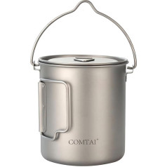 COMTAI Titan-Camping-Topf, 750 ml, Rucksackreisen, Kochgeschirr, Becher mit Deckel und klappbarem Griff, Titan-Becher für Outdoor, Wandern, Camping, Kochen