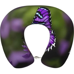 WYCZHY Niedliches lila Schmetterlings-Reisekissen, Geschenk für Nackenkissen, Memory-Schaum, Reisekissen für Büros und Autos