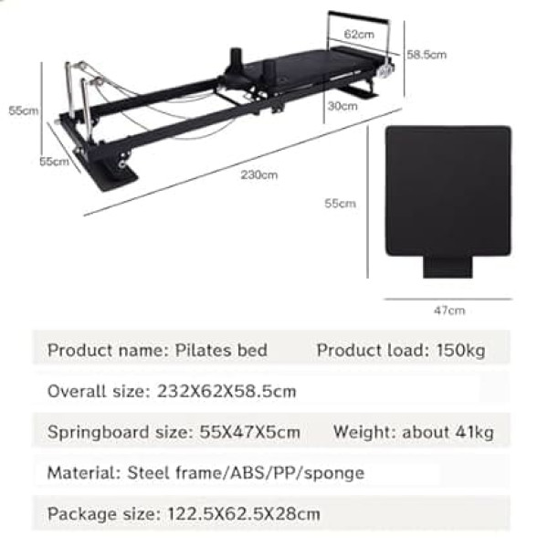 Generisch Pilates Reformer, Foldable Pilates Reformer, Pilates Bed with Adjustable Intensity, Load Capacity 150 kg, Comes with a Square Box
