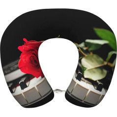 DEXNEL Reisekissen mit roter Rose auf Klavier, Flugzeug, Memory-Schaum, geeignet für Flugzeug, Schlafen, Reisen