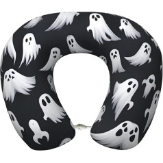 jingong Cute White Ghost Halloween Pattern 1 Print Travel Pillow Ultimate Comfort Neck Pain Relief Memory Foam Travel