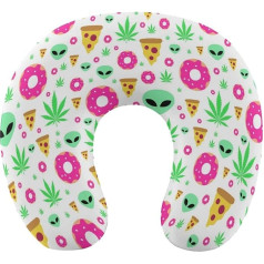 Neck Support Travel Pillow, Soft Car Flight Neck Pillow, Memory Foam, 3D Printing Decor, U-shaped Pillow for Travel at Home Outdoor, Compatible with Alien Donut Pot Leaf Weedleaf Pizza White